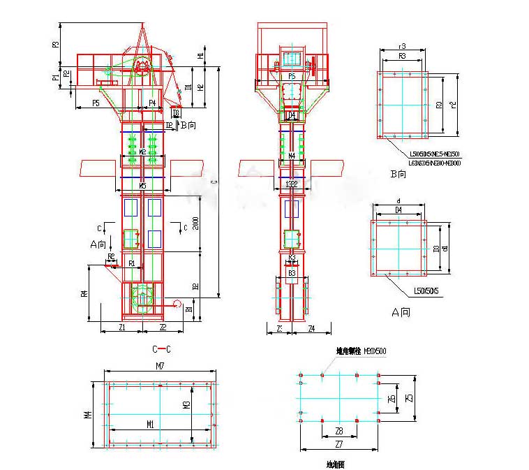 NE板鏈斗式提升機(jī)外形圖 NE板鏈斗式提升機(jī)外形圖